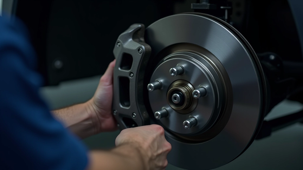 Brake system inspection showing brake pads and rotors on vehicle wheel during maintenance checkup