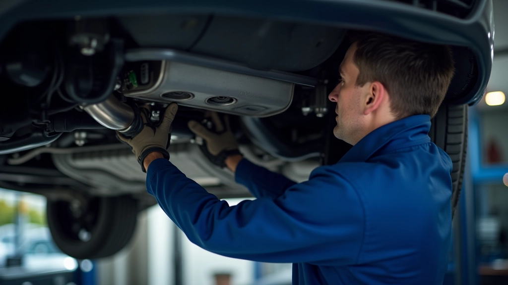 Radiator and cooling system inspection along with exhaust system examination during vehicle maintenance